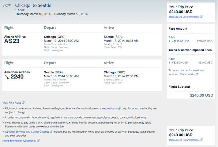 round trip airfare seattle to chicago