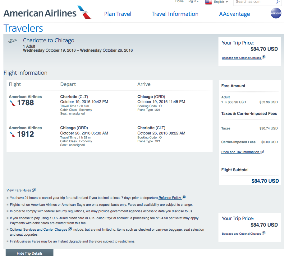 Charlotte to Chicago $85 Round-Trip, Nonstop, on American