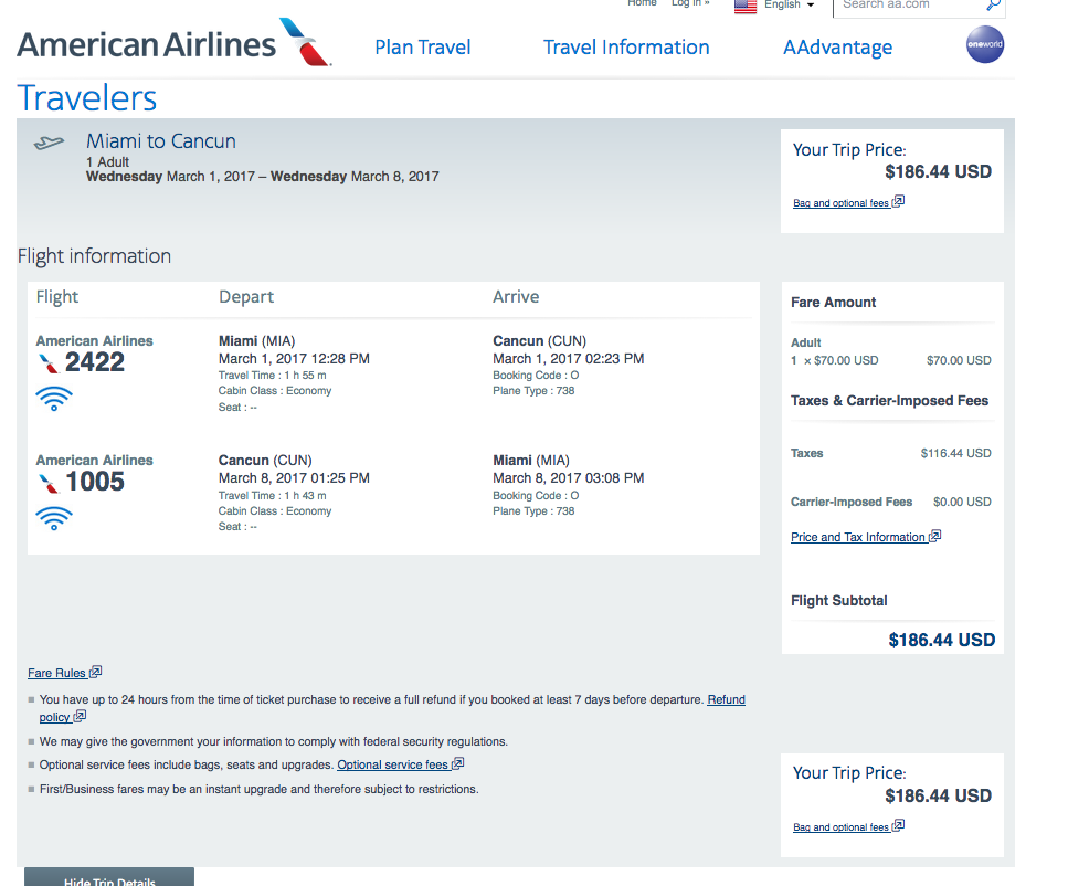 Miami to Cancun $187 Round-Trip, Nonstop, on American