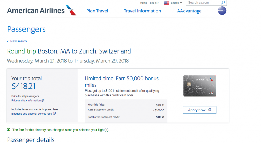 Boston to Zurich $419 Round-Trip on American Airlines