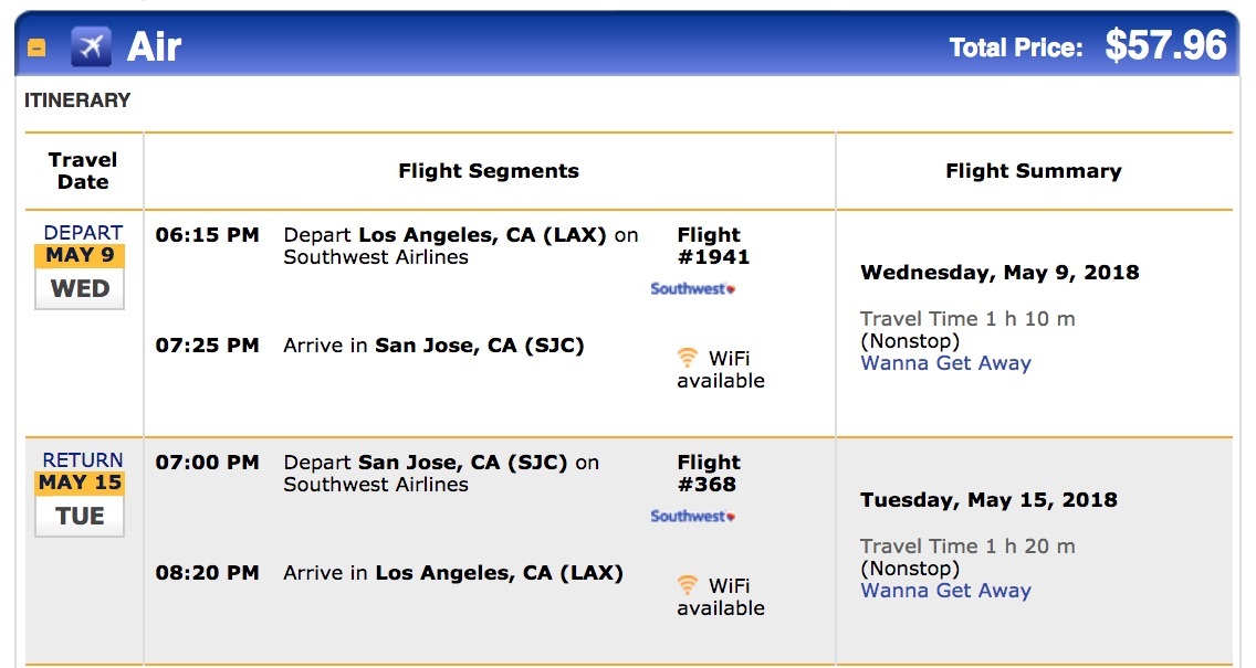 round trip san jose to lax