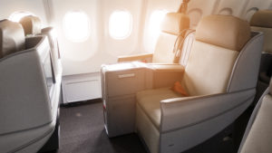 Empty business class seats inside airplane