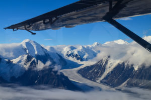 Aerial view of mountains in Alaska from a plane